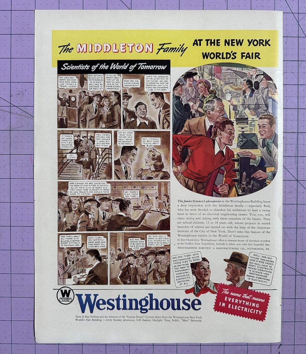 1939 Westinghouse Print Ad Middleton Family New York Worlds Fair